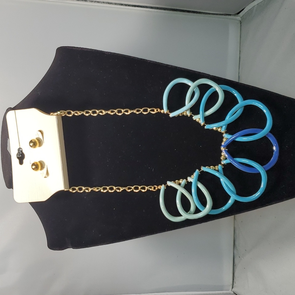 Devan aqua blue gold chain necklace and  earing set